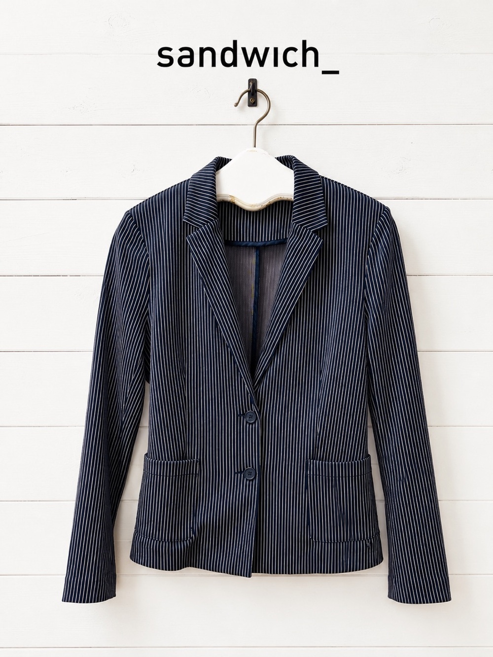 Sandwich Navy Pinstripe Knit Blazer – Size M